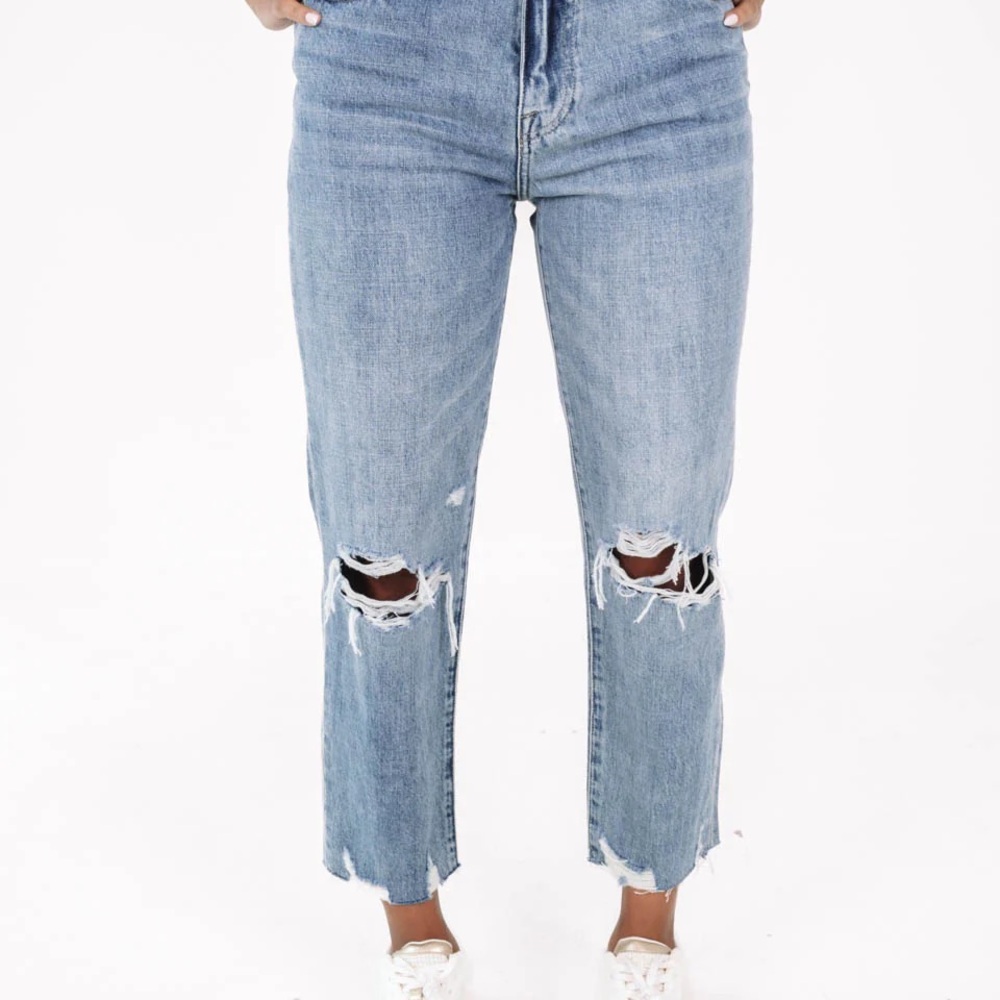 Pistola Women's Size 27 Cassie Crop Jeans Blue High Rise Distressed Raw Hem